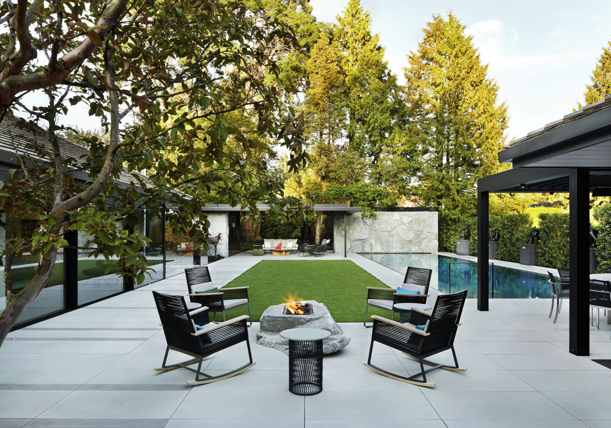 Professionally planned garden with balanced planting, defined borders, and natural materials